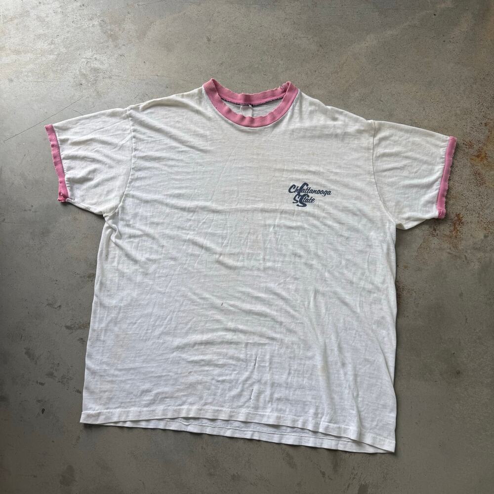 Vintage 80’s Chattanooga State College Distressed Ringer T-shirt Size Large